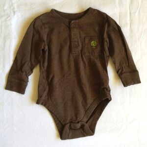 joe fresh brown long sleeve henley bodysuit diaper shirt 6-12 months baby boy
